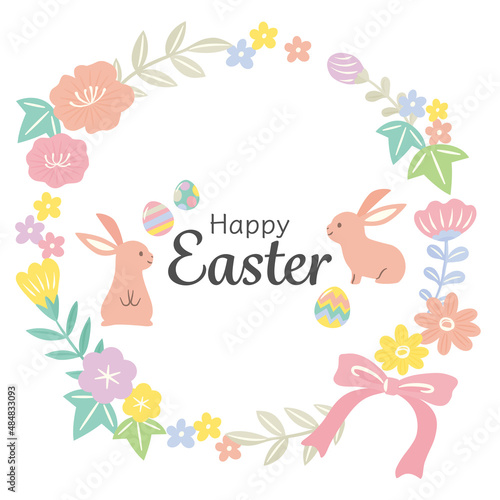 easter illustration with bunnies and easter eggs