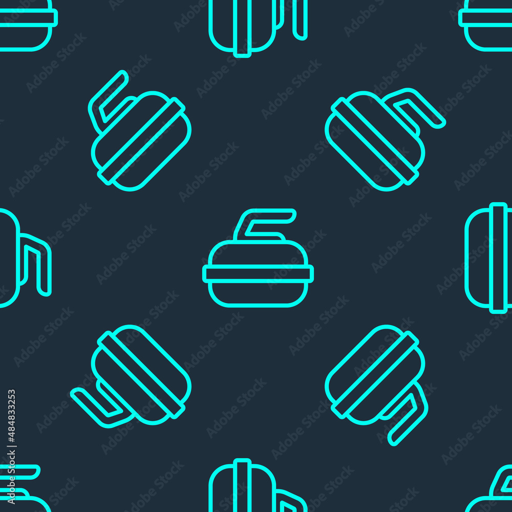 Green line Stone for curling sport game icon isolated seamless pattern on blue background. Sport equipment. Vector Green line Stone for curling sport game icon isolated seamless pattern on blue background. Sport equipment. Vector