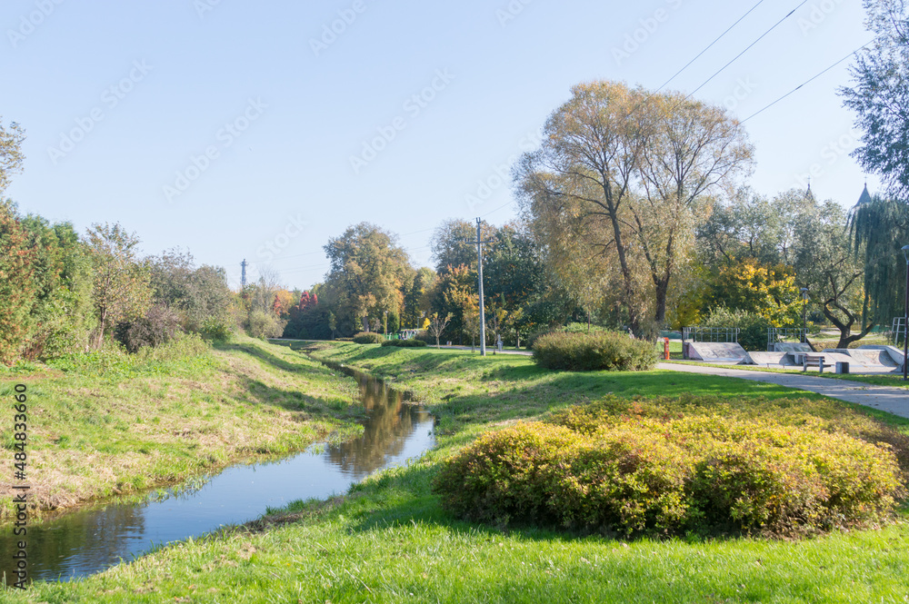 River Jablonka in city park in Zambrow in Poland.