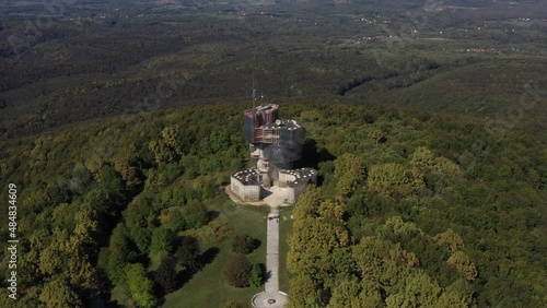 4k video. Drone shot of Monument to the Uprising at Petrova Gora photo