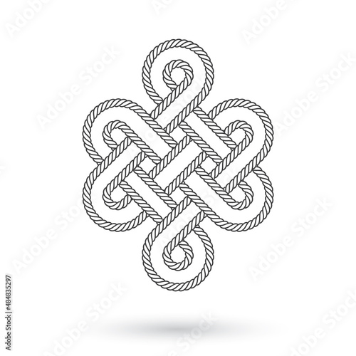 Vector black line rope like tibetan symbol. Isolated on white background.