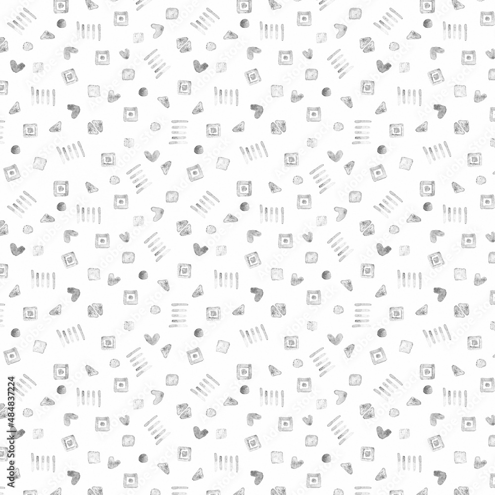 Background. Small gray elements on a white background. Abstract ornament. Raster illustration for scrapbooking, wrapping, packaging, postcards. Background. Small gray elements on a white background. Abstract ornament. Raster illustration for scrapbooking, wrapping, packaging, postcards.