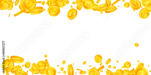 British pound coins falling. Favorable scattered GBP coins. United Kingdom money. Cute jackpot, wealth or success concept. Vector illustration.
