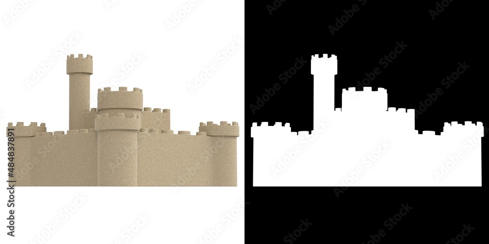 3D rendering illustration of a sand castle