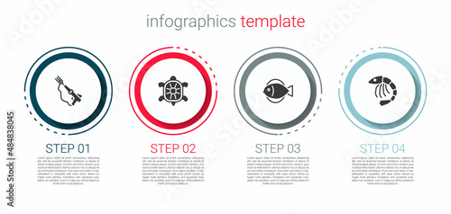 Set Fishing harpoon, Turtle, and Shrimp. Business infographic template. Vector