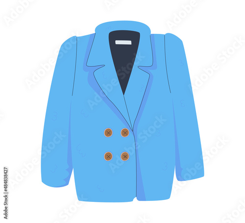 Winter - demi-season faux fur jacket. Fashionable outerwear. Flat vector illustration