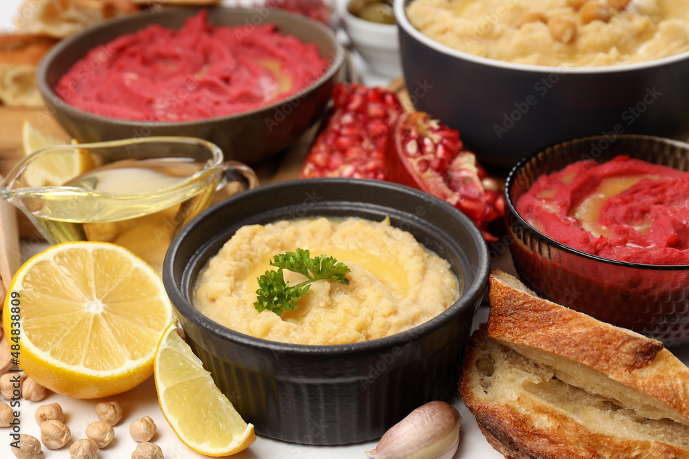 Concept of tasty food with hummus, close up Concept of tasty food with hummus, close up