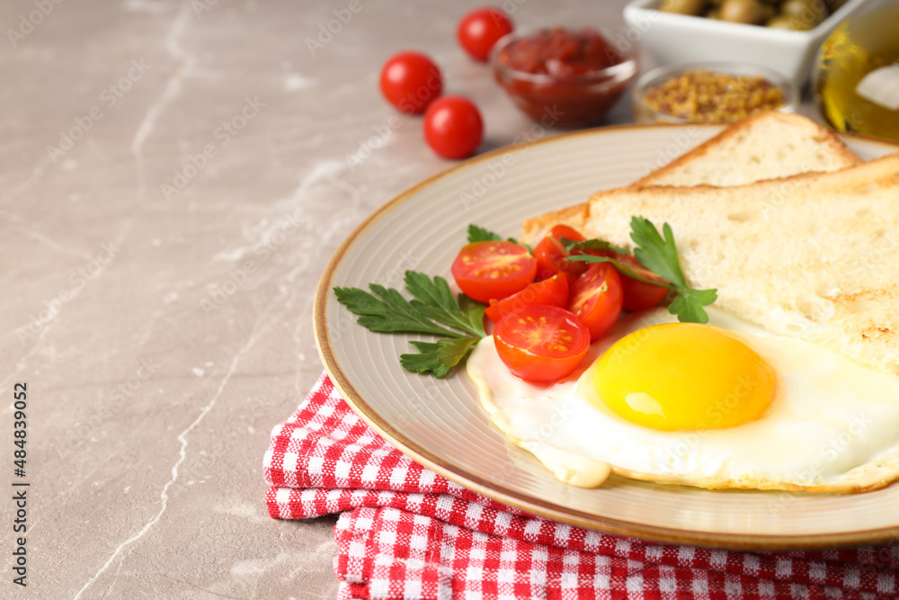 Concept of tasty breakfast on gray textured background Concept of tasty breakfast on gray textured background