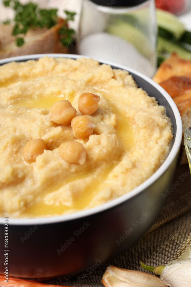 Concept of tasty food with hummus, close up Concept of tasty food with hummus, close up