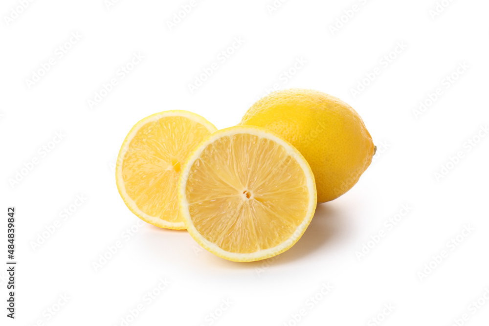 Lemon and halves isolated on white background