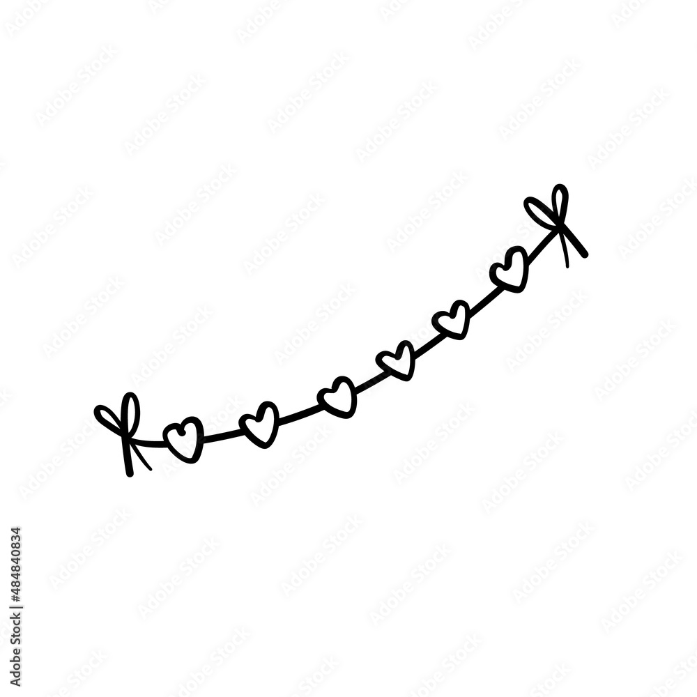 Cute holiday doodle garland of hearts, holiday clipart. Cute element ...