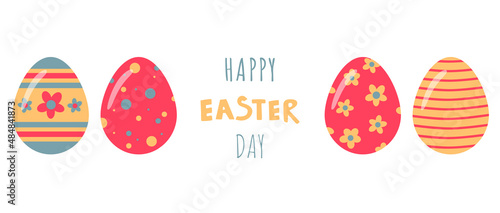 Happy Easter banner. Easter eggs on a white background. Vector flat illustration for Easter. EPS10. Modern minimalistic style.