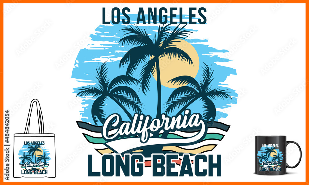 Los Angeles California Long Beach illustration and colorful design. Los  Angeles California Long Beach Vector t-shirt design in the White  background. Graphics for the print products, t-shirt. Stock Vector