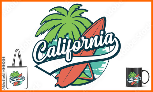 California illustration and colorful design. California Vector t-shirt design in the White background. Graphics for the print products, t-shirt, vintage sports apparel.