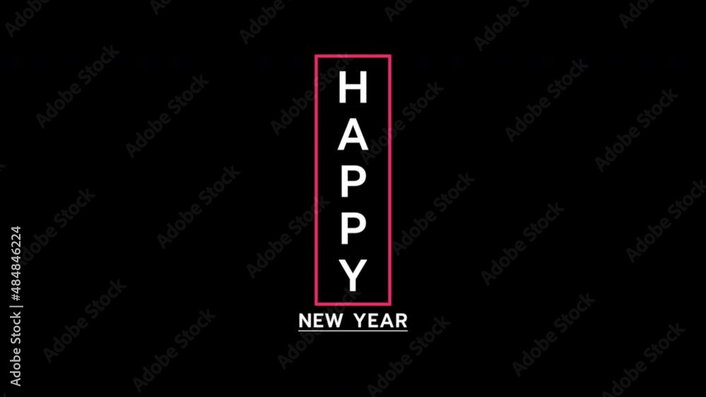 Happy New Year with red frame on black color, motion holidays and promo style background for New Year and Merry Christmas Happy New Year with red frame on black color, motion holidays and promo style background for New Year and Merry Christmas