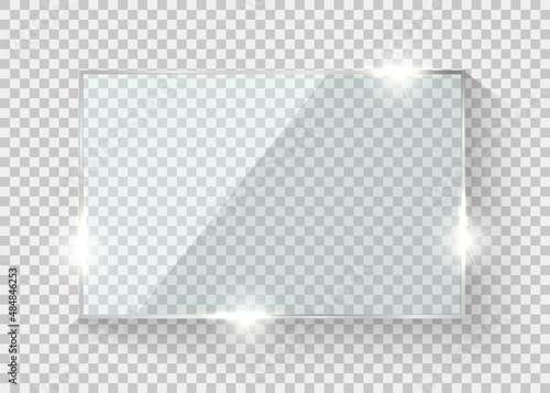 Glass frame. Shine glossy banner or window. Vector realistic framework panel template