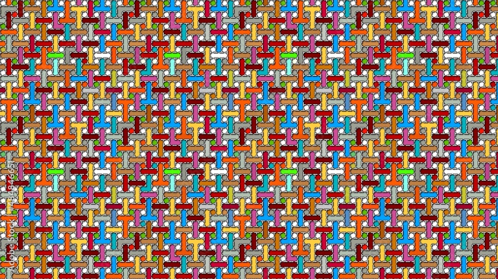 Dotted inverted T shapes bricks shape background with border,and multicoloured,vibrant and powerful design Dotted inverted T shapes bricks shape background with border,and multicoloured,vibrant and powerful design