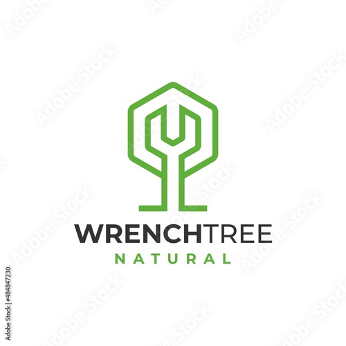 Wrench tree service logo icon vector 