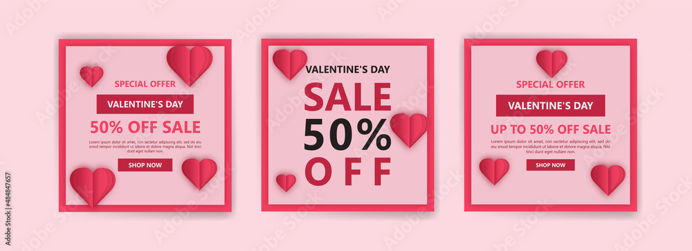 Social media post templates for digital marketing and sales promotion on Valentine's Day. fashion advertising. Offer social media banners. vector photo frame mockup illustration Social media post templates for digital marketing and sales promotion on Valentine's Day. fashion advertising. Offer social media banners. vector photo frame mockup illustration