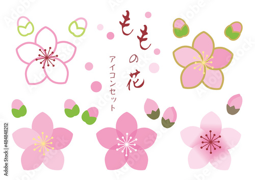 桃の花アイコンイラストセット