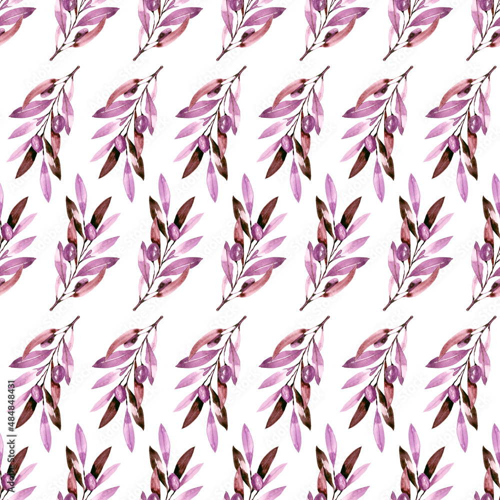 Seamless pattern with Watercolor olives on white Seamless pattern with Watercolor olives on white