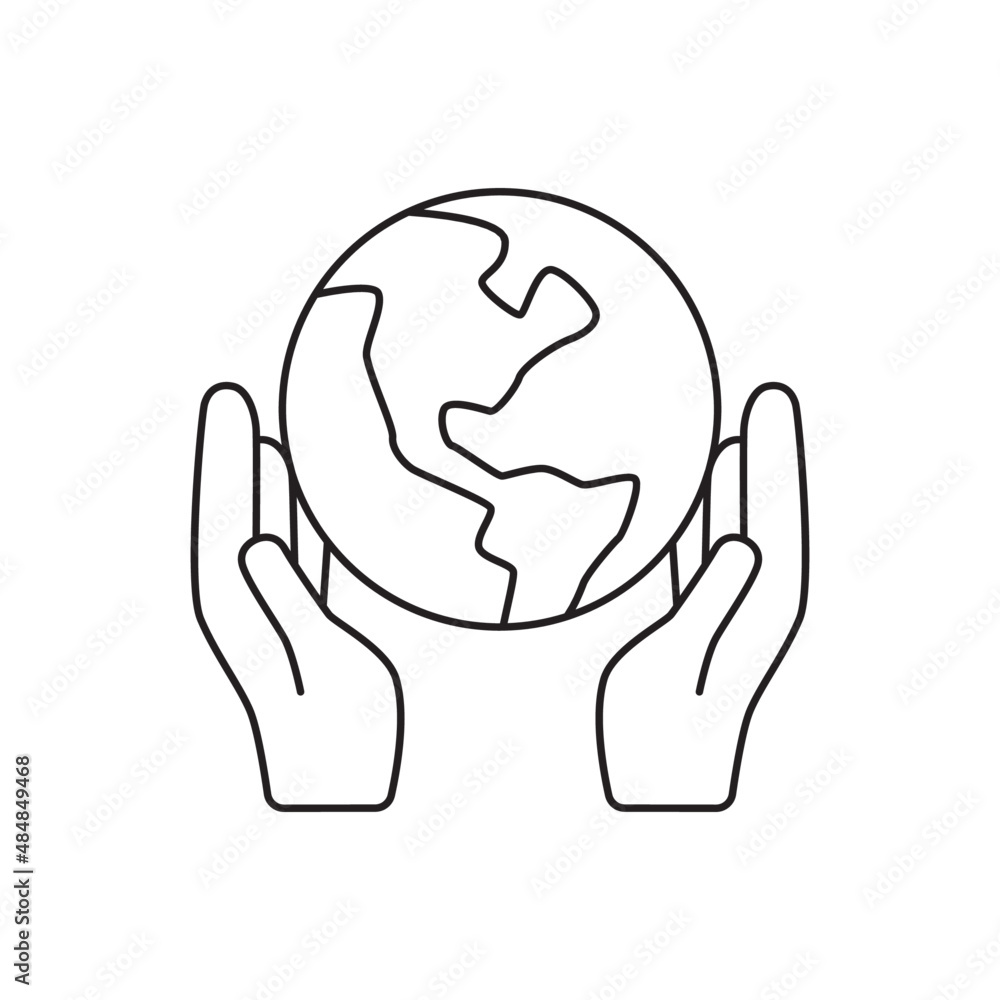 globe earth in hand icon line style icon, style isolated on white background globe earth in hand icon line style icon, style isolated on white background