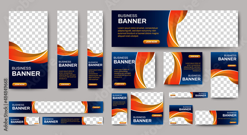 set of corporate web banners of standard size with a place for photos. Vertical, horizontal and square template.
