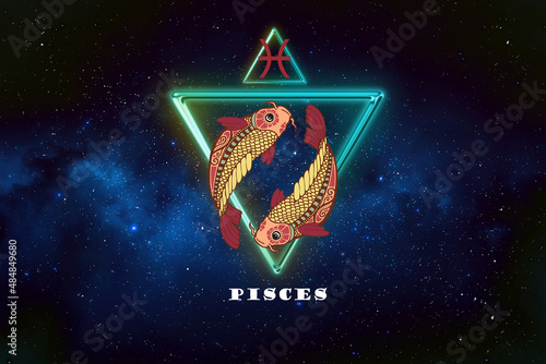 pisces horoscope sign in twelve zodiac with galaxy stars . photo