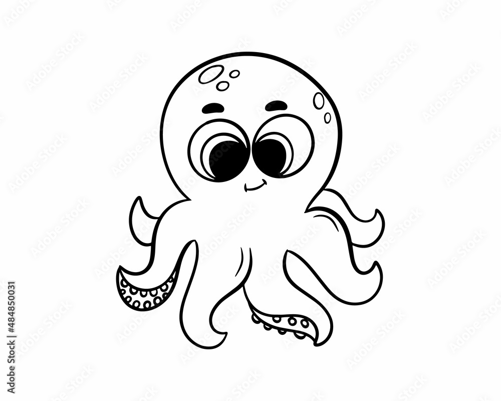 Cute octopus with a black outline. Coloring book. Vector illustration Cute octopus with a black outline. Coloring book. Vector illustration