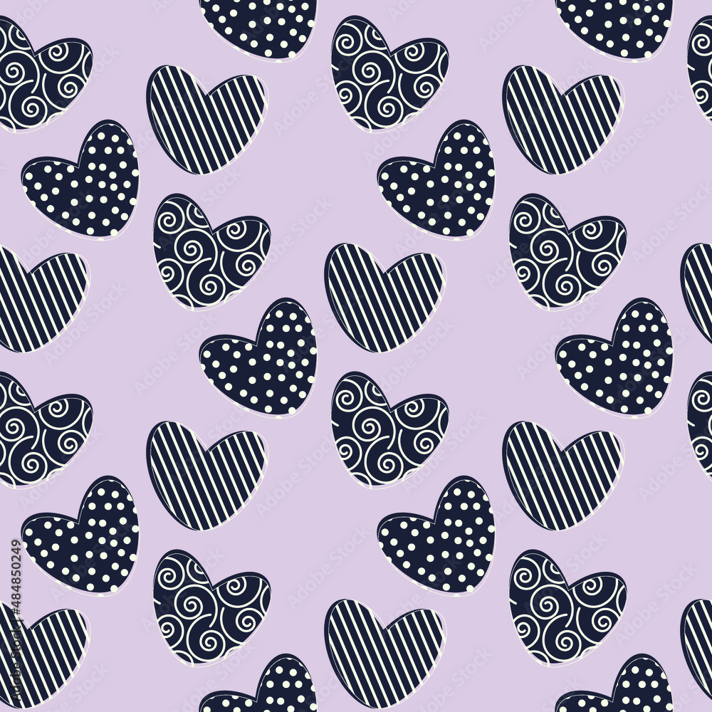 hearts seamless pattern decorated with dots, curls and lines hearts seamless pattern decorated with dots, curls and lines
