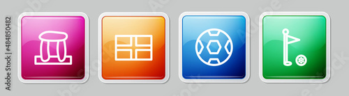 Set line Stonehenge, Flag of England, Football ball and Golf flag. Colorful square button. Vector