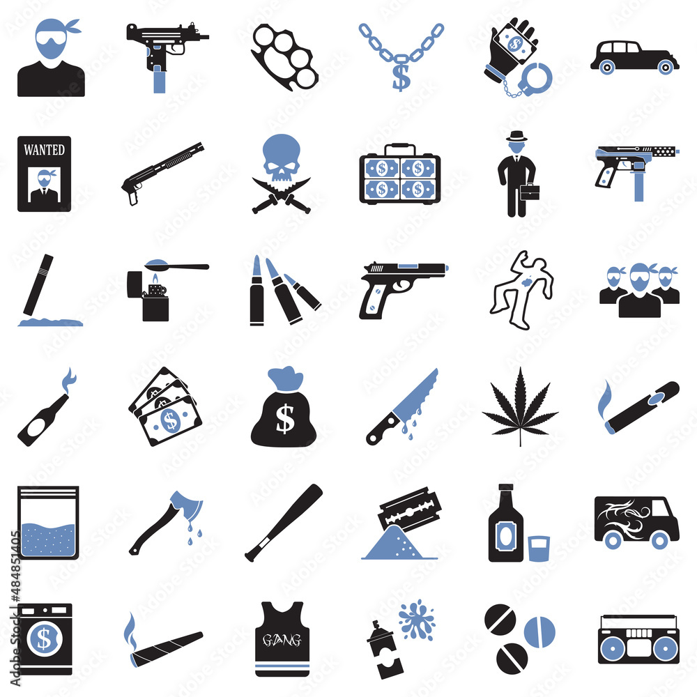 Gang Icons. Two Tone Flat Design. Vector Illustration. Gang Icons. Two Tone Flat Design. Vector Illustration.