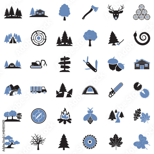 Forest Icons. Two Tone Flat Design. Vector Illustration.