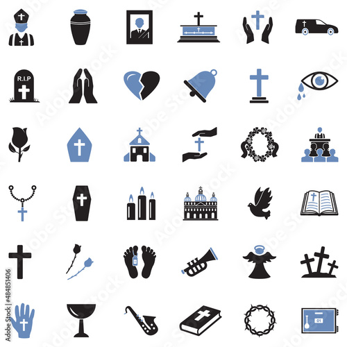 Funeral Icons. Two Tone Flat Design. Vector Illustration.