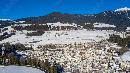 Incredible aerial view of the Dolomites mountain range.
bellamonte cityview