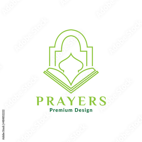 Canvas Print line green mosque with Quran logo design, vector graphic symbol icon illustratio
