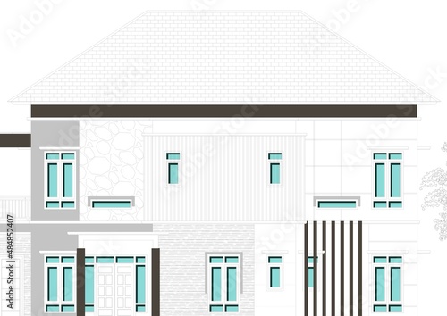 two-story house facade design drawing