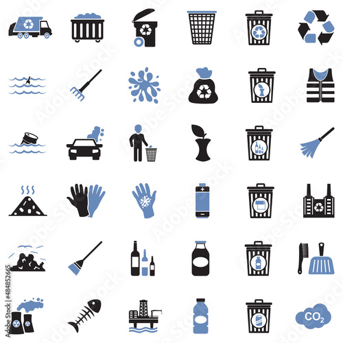 Garbage Icons. Two Tone Flat Design. Vector Illustration.
