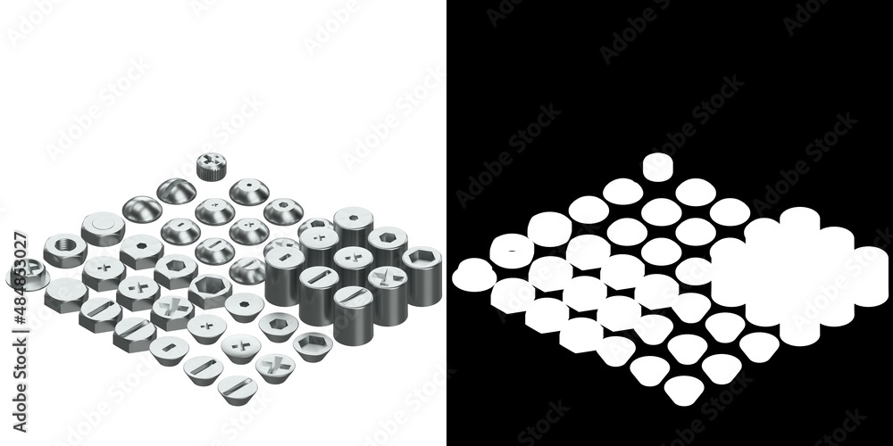 3D rendering illustration of some screw heads