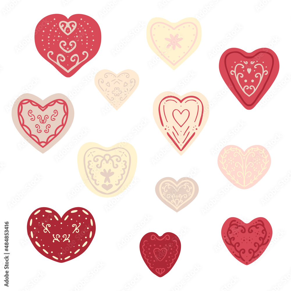 Vector set of hand drawn hearts. For Valentine or wedding greeting cards invitations, template for banner or email newsletter, decoration design and print, labels, tags or stamps, badges and stickers Vector set of hand drawn hearts. For Valentine or wedding greeting cards invitations, template for banner or email newsletter, decoration design and print, labels, tags or stamps, badges and stickers