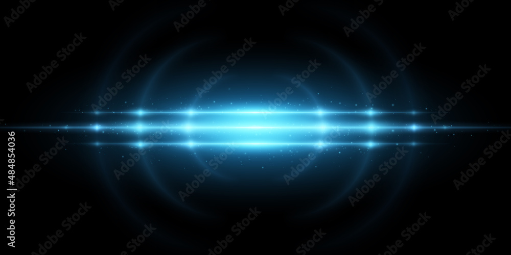 Hi-tech light effect isolated on black background. Vector bright flash for your project. Lens flare and glare. Sci-fi blue rays. Glowing laser with sparks. EPS 10