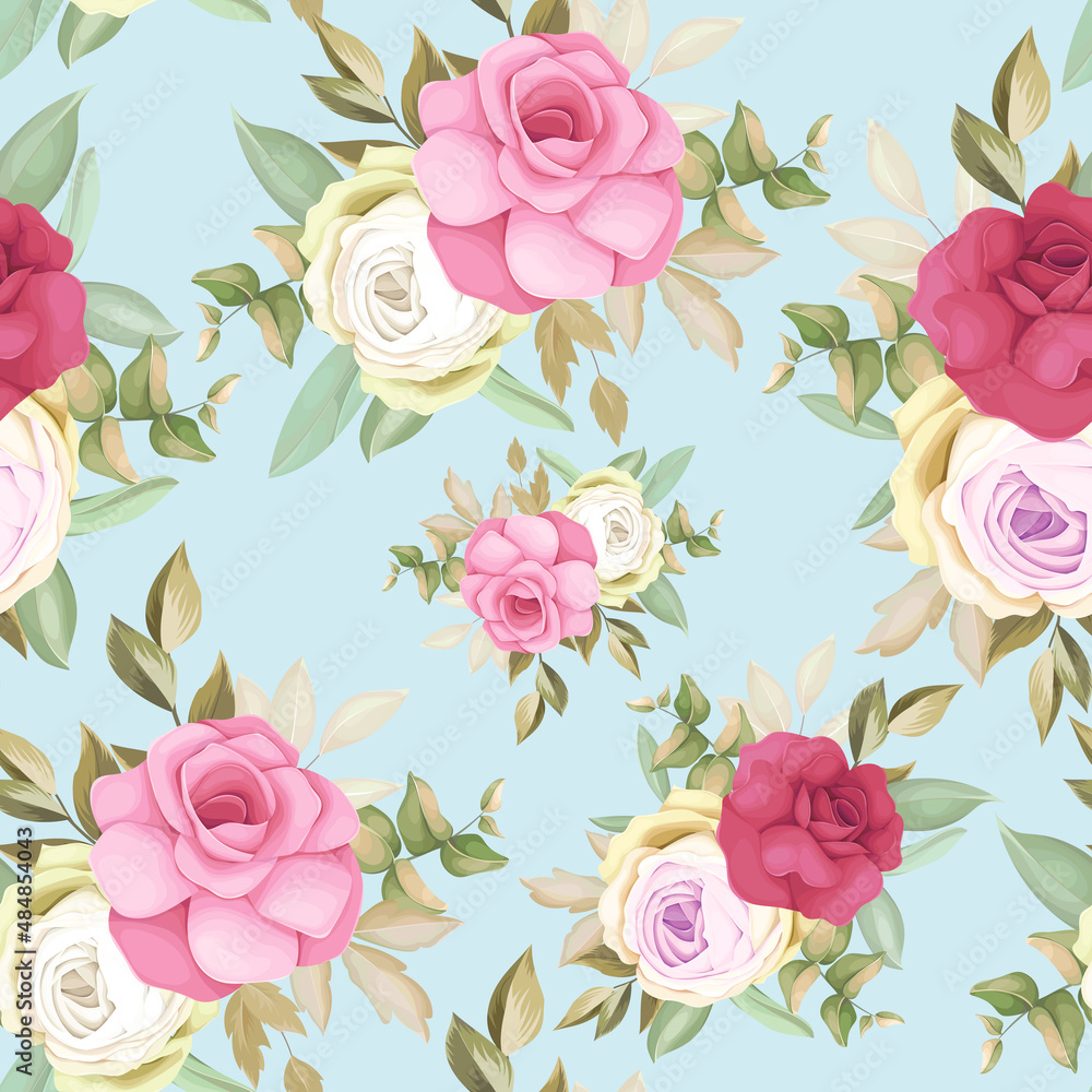 Beautiful rose flower  hand drawing seamless pattern desain