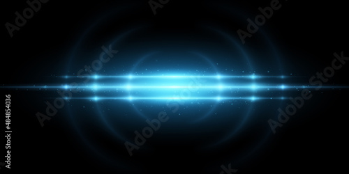 Hi-tech light effect isolated on black background. Vector bright flash for your project. Lens flare and glare. Sci-fi blue rays. Glowing laser with sparks. EPS 10
