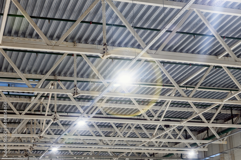 Industrial factory ceiling with ventilation system, ventilation holes