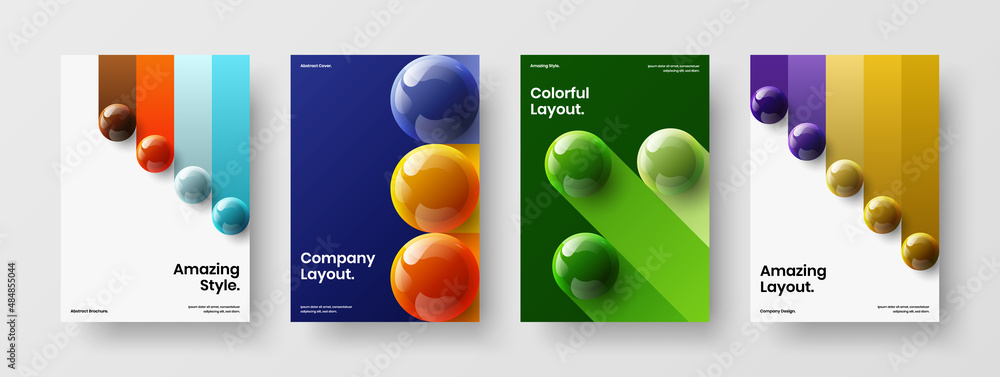 Colorful 3D balls front page illustration bundle. Vivid annual report vector design layout composition.