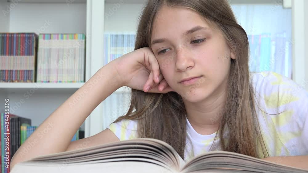 Student Girl Reading Book, Child Studying in School Library, Adolescent Kid, Teenager Learning in Classroom, Children Education Student Girl Reading Book, Child Studying in School Library, Adolescent Kid, Teenager Learning in Classroom, Children Education