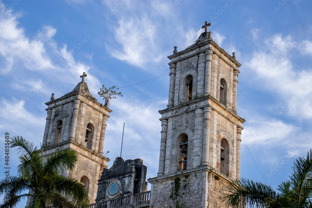 Towers of the San Servacio Church in Valladolid in the middle of the Yucatan Peninsula ( Mexico ).