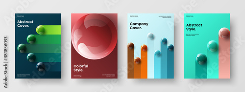 Original flyer vector design template bundle. Vivid realistic spheres handbill concept set.