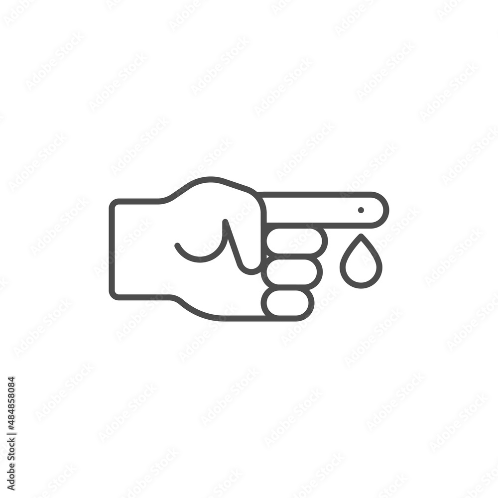 Finger blood test line icon. linear style sign for mobile concept and web design. Diabetes blood test outline vector icon. Symbol, logo illustration. Vector graphics Finger blood test line icon. linear style sign for mobile concept and web design. Diabetes blood test outline vector icon. Symbol, logo illustration. Vector graphics