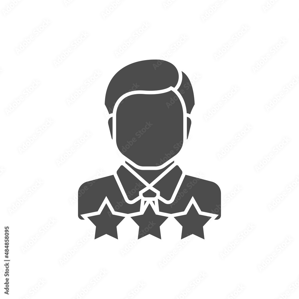 Man and three stars filled icon. linear style sign for mobile concept and web design. Person, rating, stars simple line vector icon. Symbol, logo illustration. Pixel perfect vector graphics Man and three stars filled icon. linear style sign for mobile concept and web design. Person, rating, stars simple line vector icon. Symbol, logo illustration. Pixel perfect vector graphics